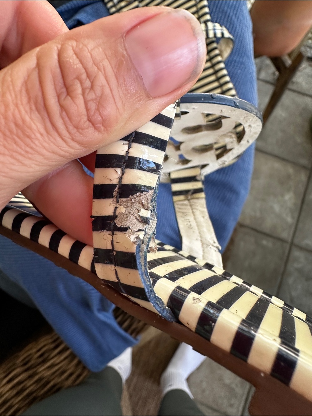 Tory Burch Navy and White Striped Logo Slide Sandals - Picture 2 of 5